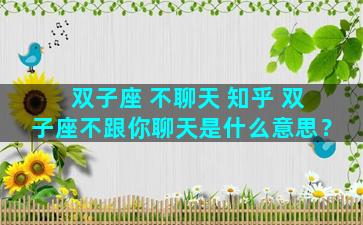 双子座 不聊天 知乎 双子座不跟你聊天是什么意思？